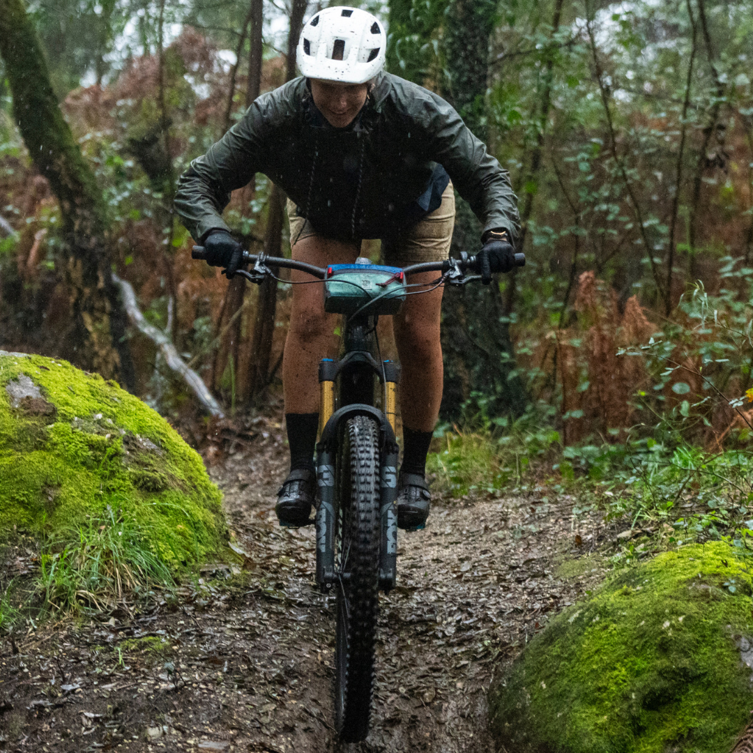 Rachel Losada riding the full power 2024 cannondale moterra SL full power E-mountain bike in Braga, Portugal during a private media and dealer launch of the new bicycle. 